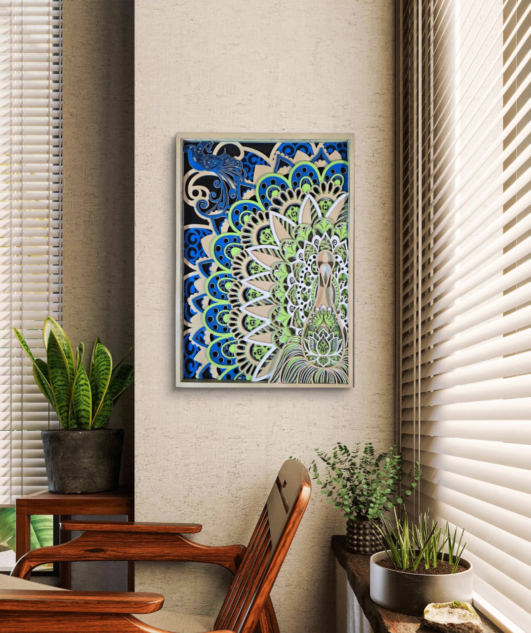 Wooden Peacock Mandala Wall Decor