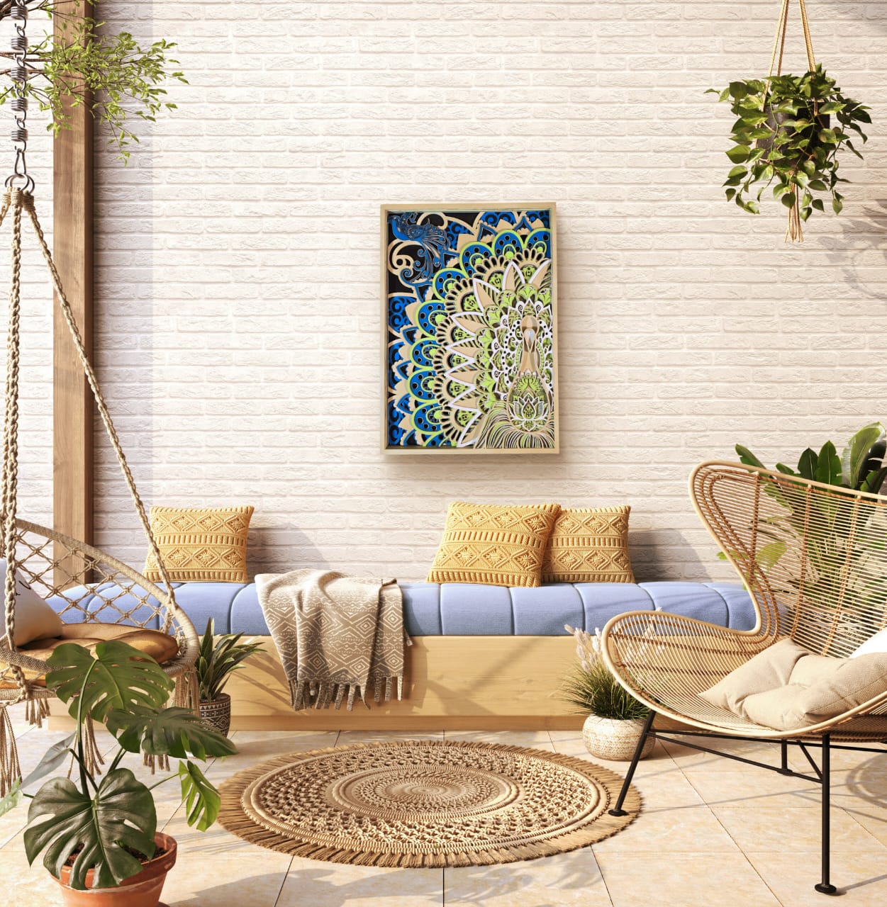 Wooden Peacock Mandala Wall Decor
