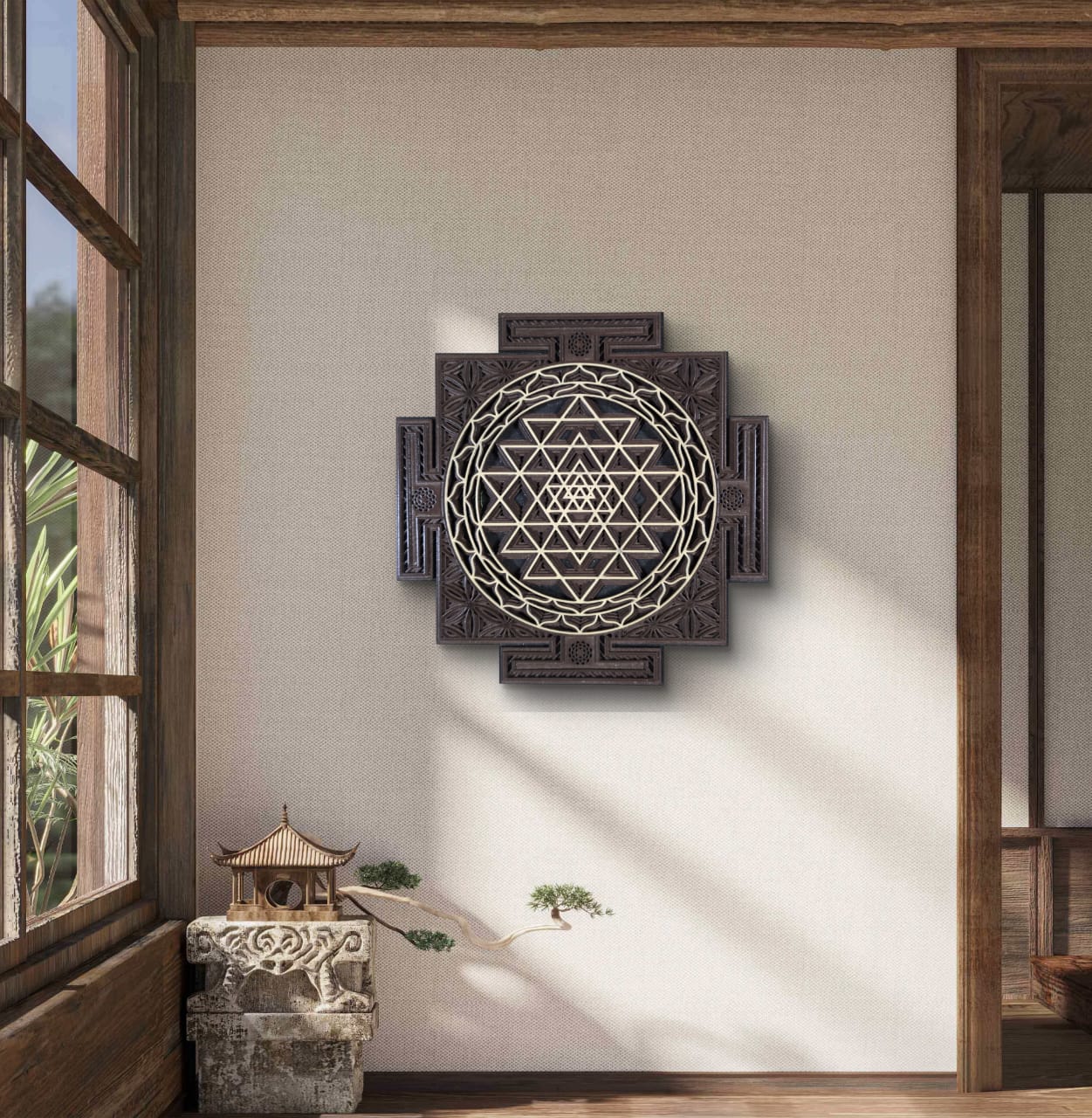 Wooden Sri Yantra Mandala Wall Decor
