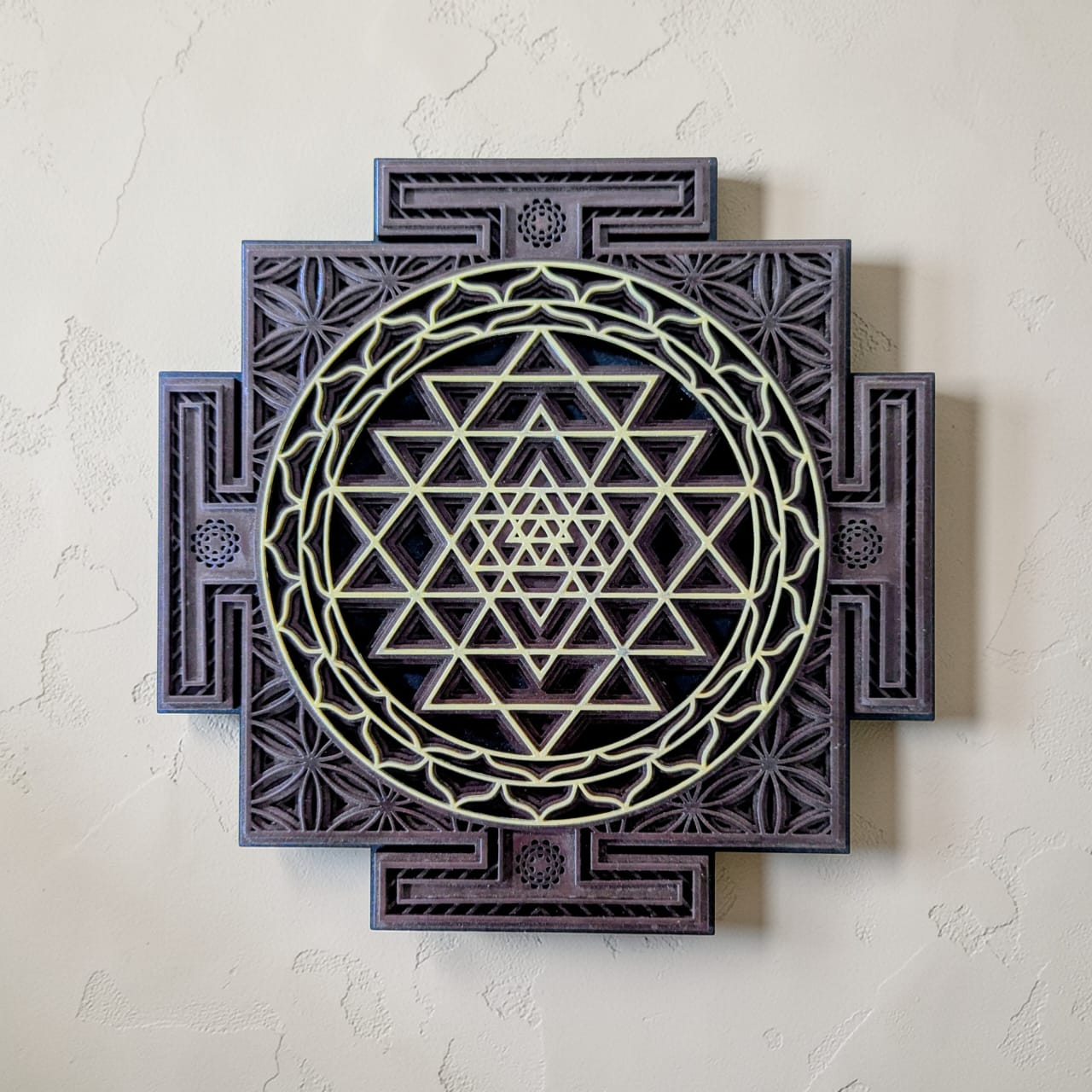 Wooden Sri Yantra Mandala Wall Decor