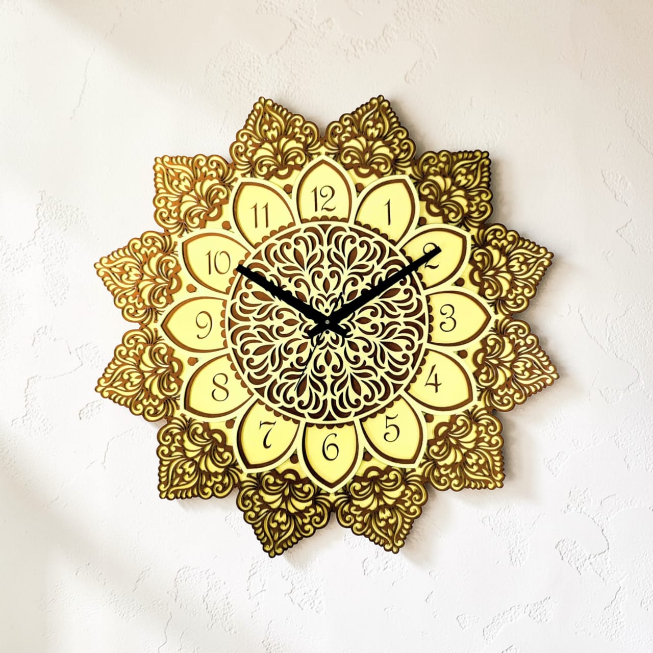 Golden Bloom Mandala Wall Clock