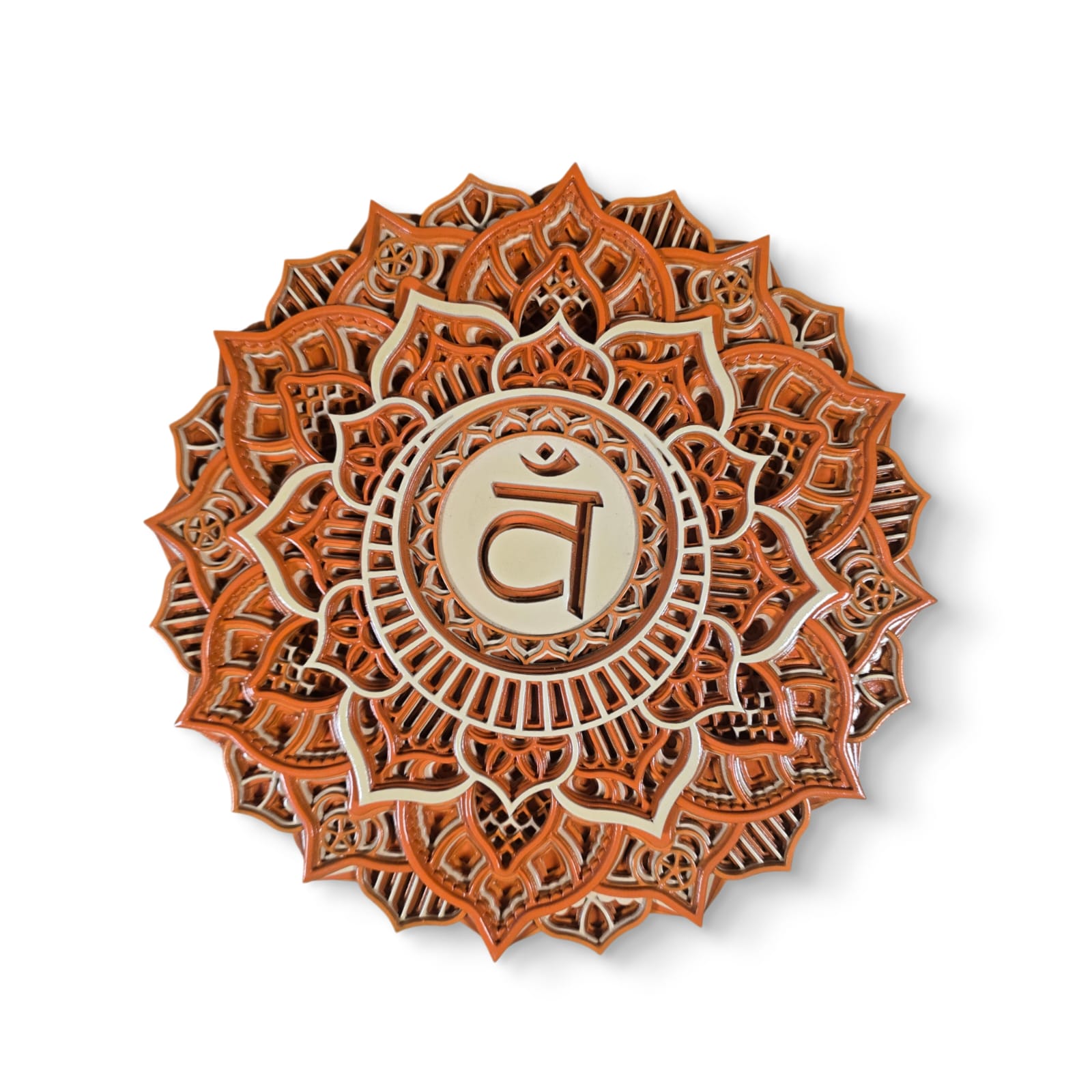 Detailed laser-cut mandala pattern on Sacred Aura wooden wall art