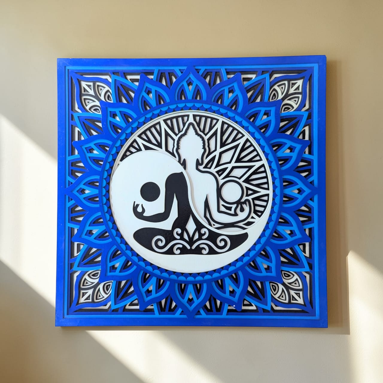 Tatva Harmony Yin Yang Buddha wooden mandala wall art in black and ivory
