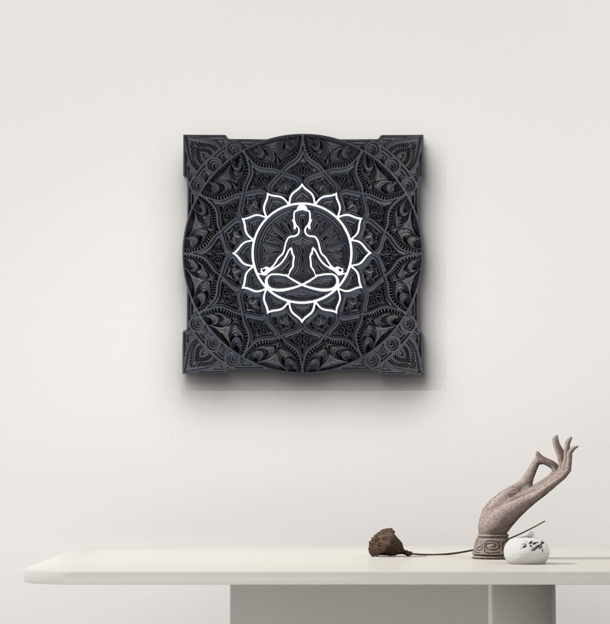 Zen Aura meditation mandala wall art displayed in a modern meditation room