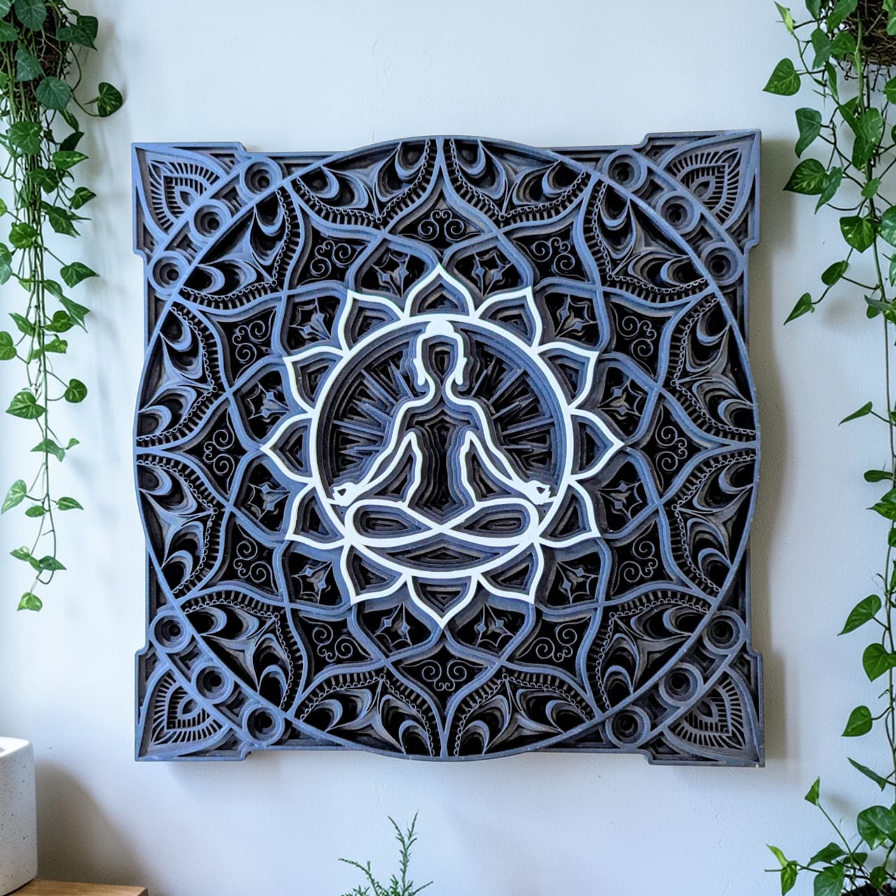 Zen Aura meditative wooden mandala wall art with layered geometric design