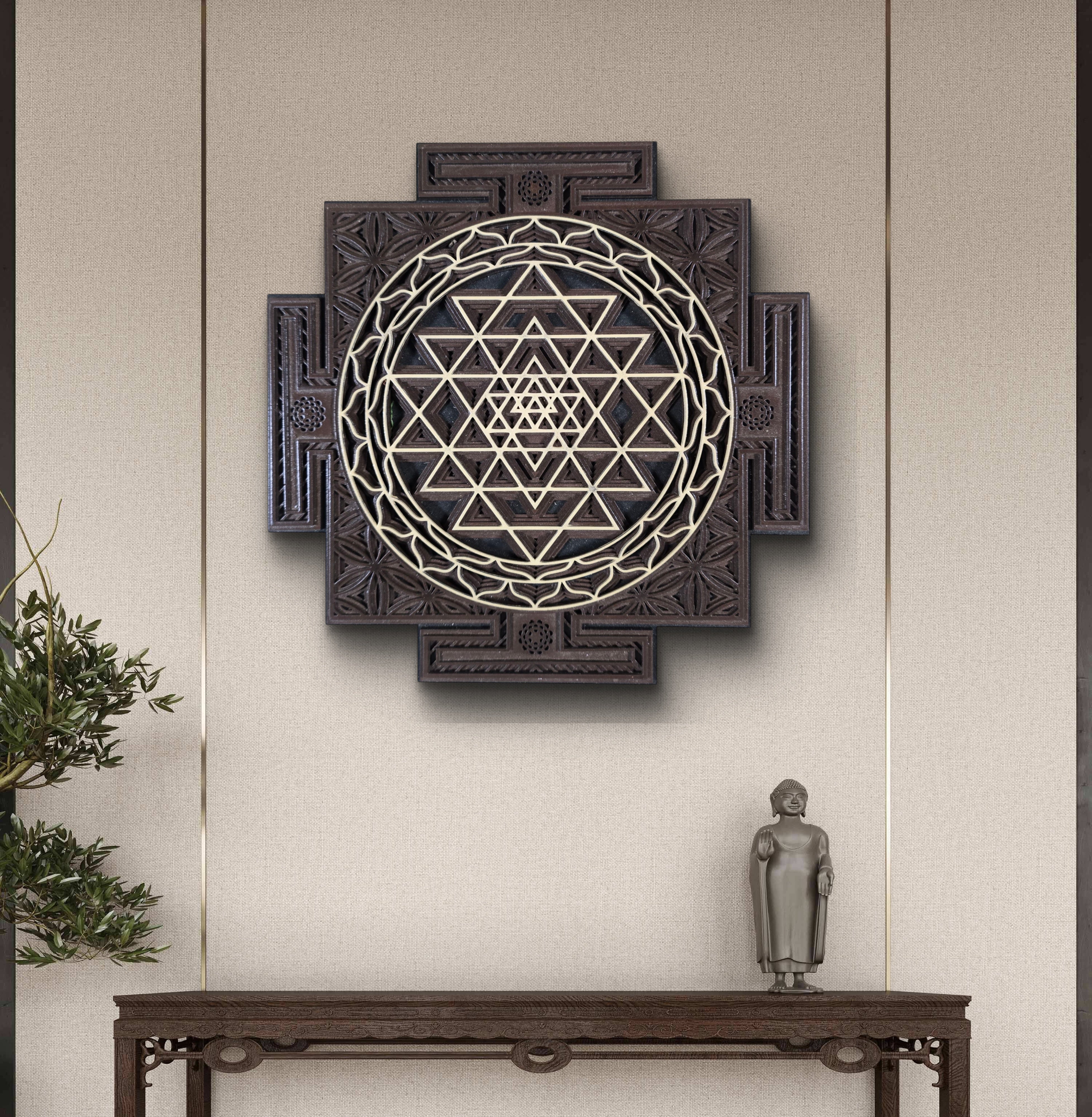 Wooden Sri Yantra Mandala Wall Decor
