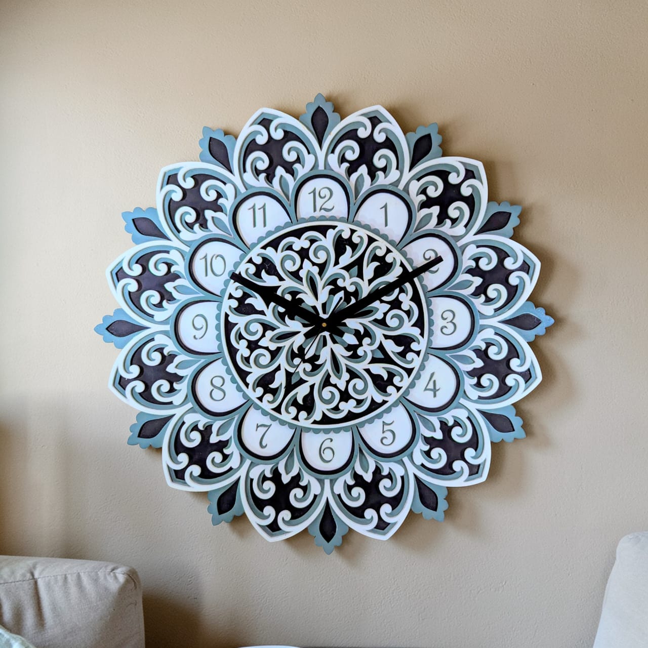 Flora Samay wooden mandala wall clock with floral layered design