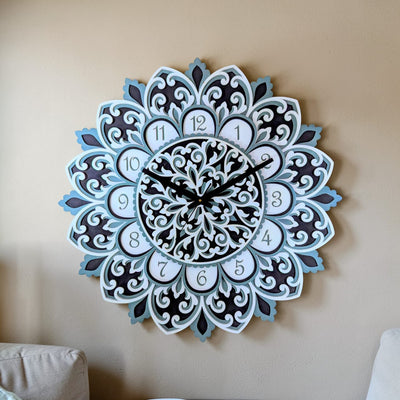 Flora Samay wooden mandala wall clock with floral layered design