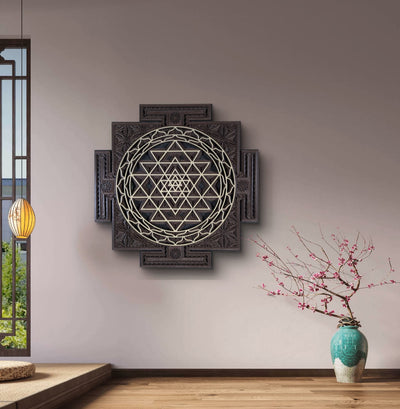 Wooden Sri Yantra Mandala Wall Decor