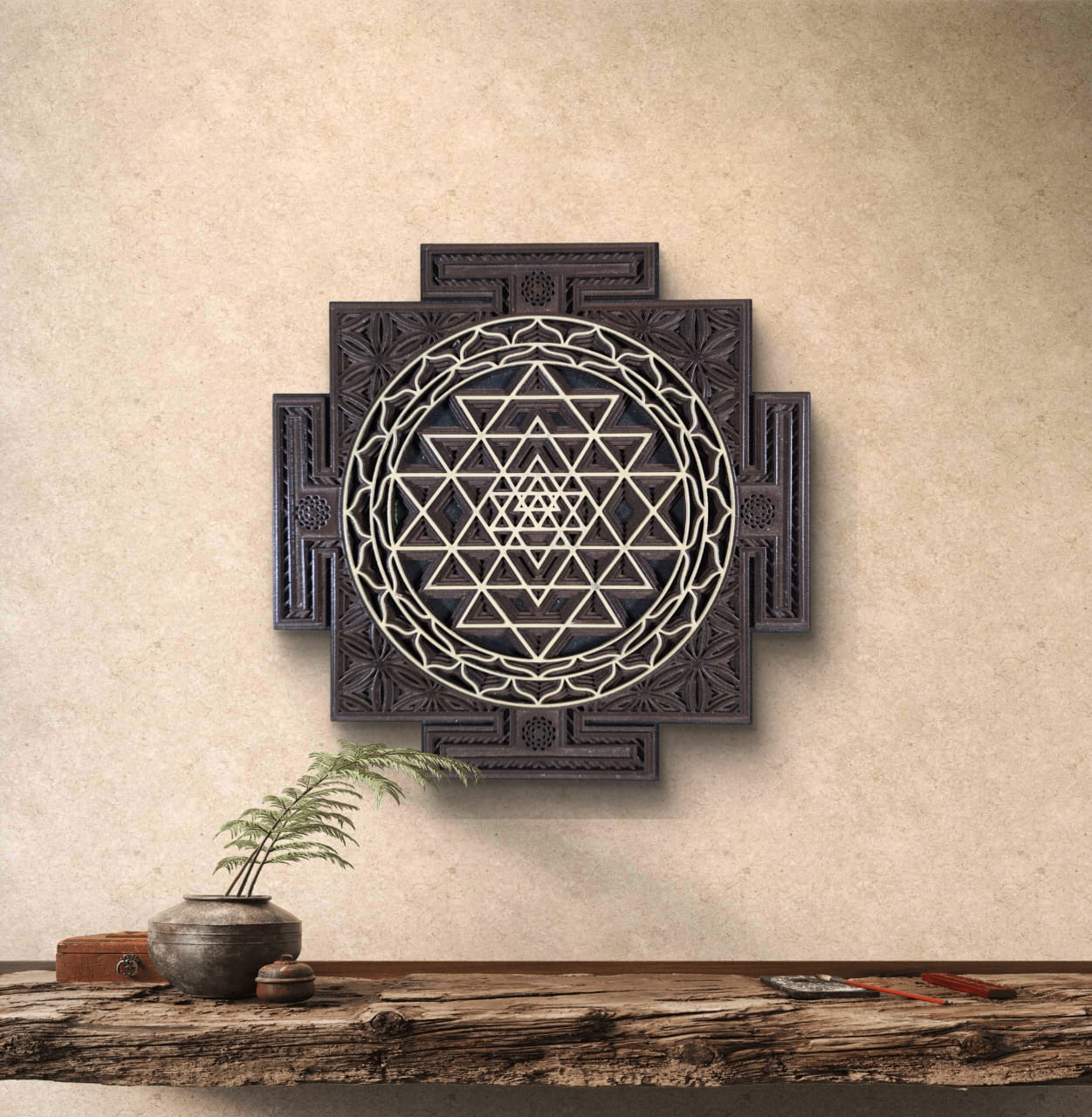 Wooden Sri Yantra Mandala Wall Decor