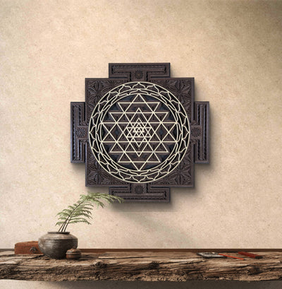 Wooden Sri Yantra Mandala Wall Decor