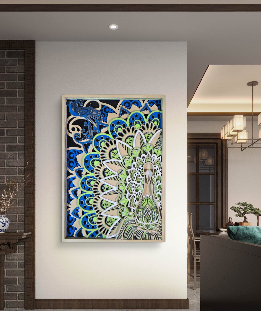 Wooden Peacock Mandala Wall Decor