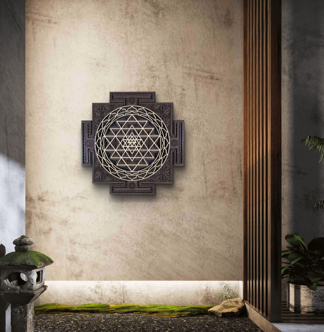 Wooden Sri Yantra Mandala Wall Decor
