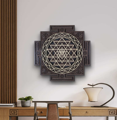 Wooden Sri Yantra Mandala Wall Decor