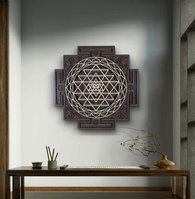 Wooden Sri Yantra Mandala Wall Decor