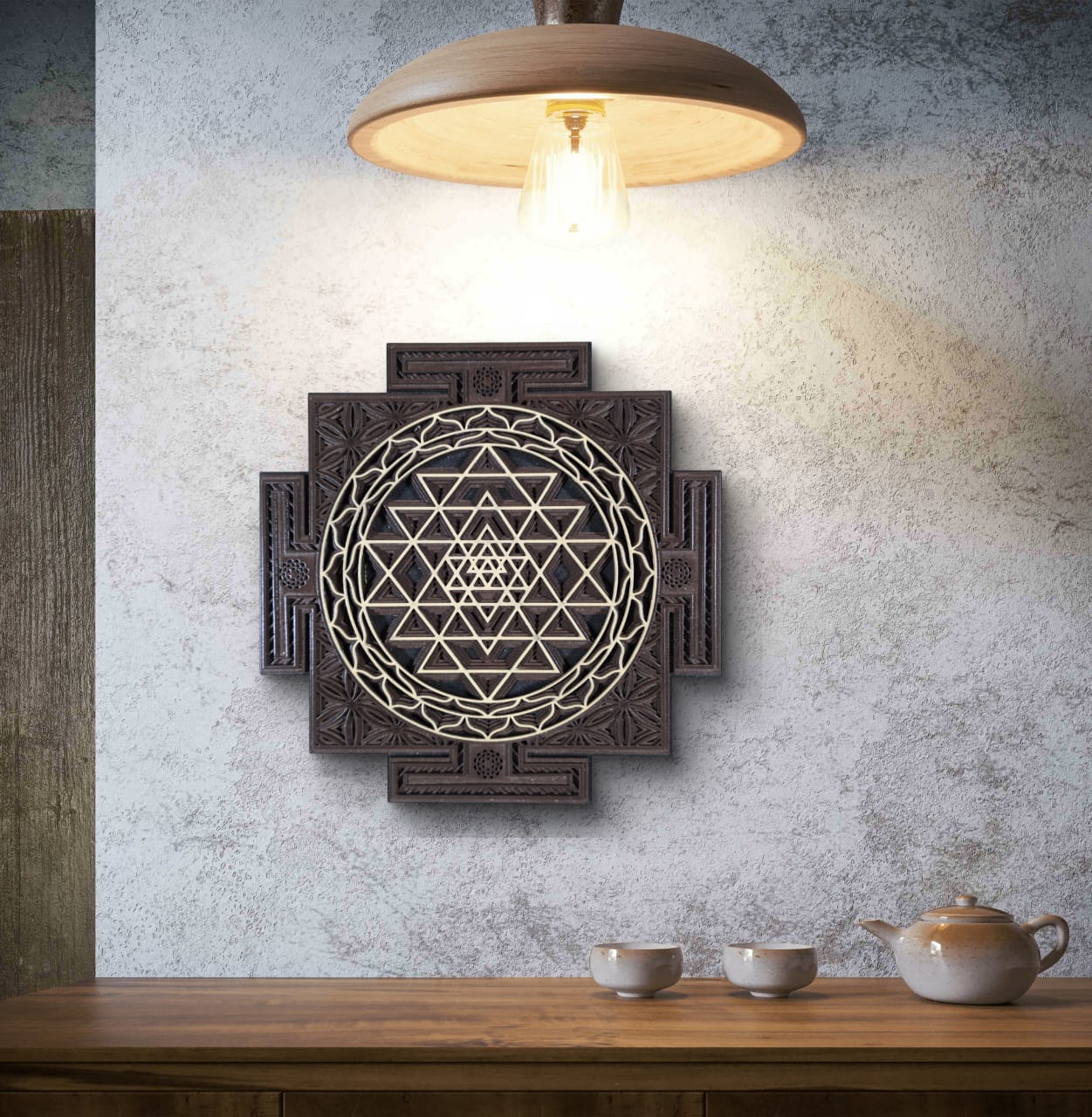 Wooden Sri Yantra Mandala Wall Decor