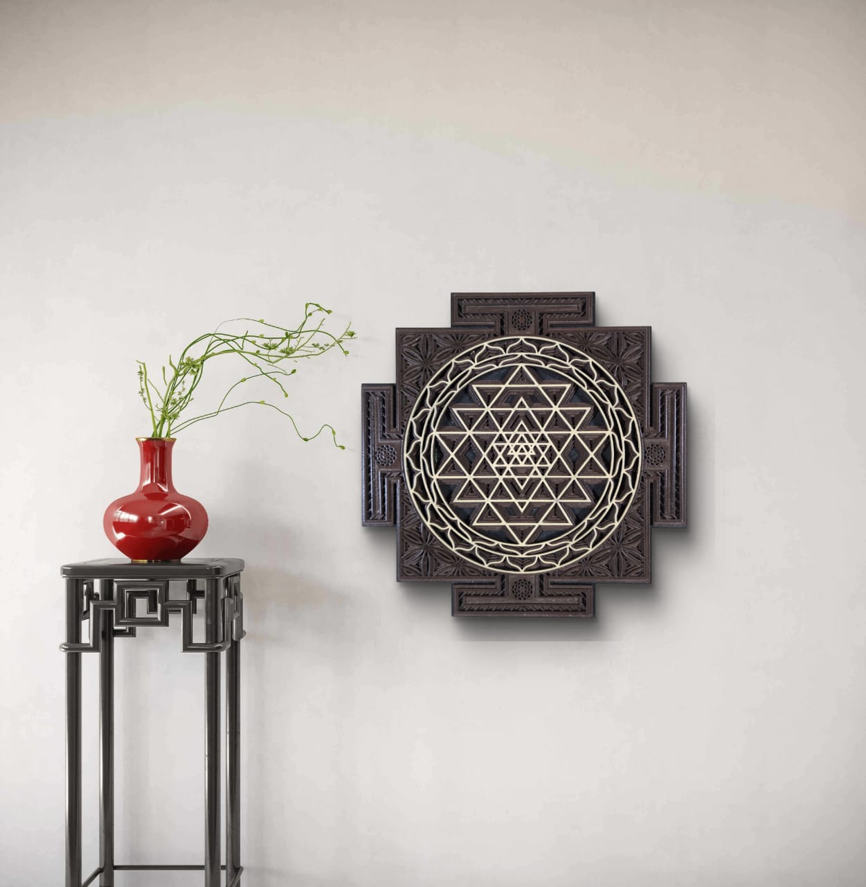Wooden Sri Yantra Mandala Wall Decor
