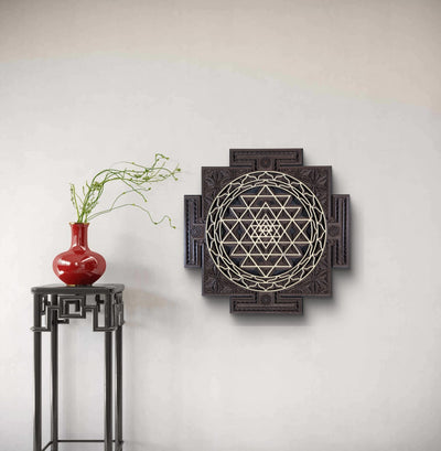 Wooden Sri Yantra Mandala Wall Decor
