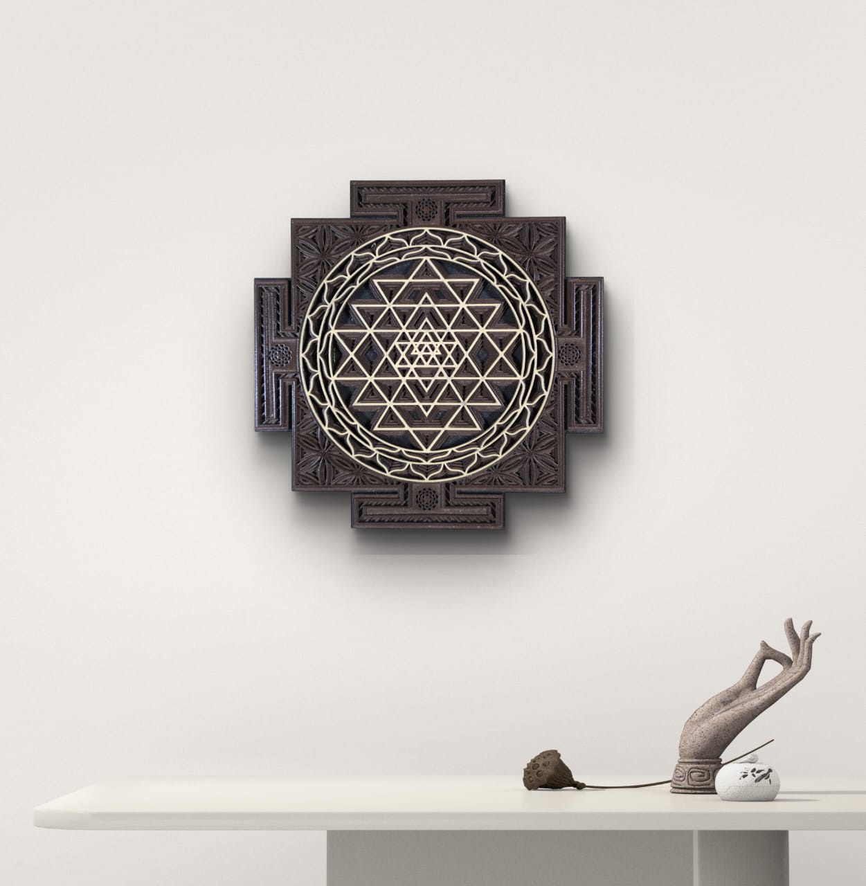 Wooden Sri Yantra Mandala Wall Decor