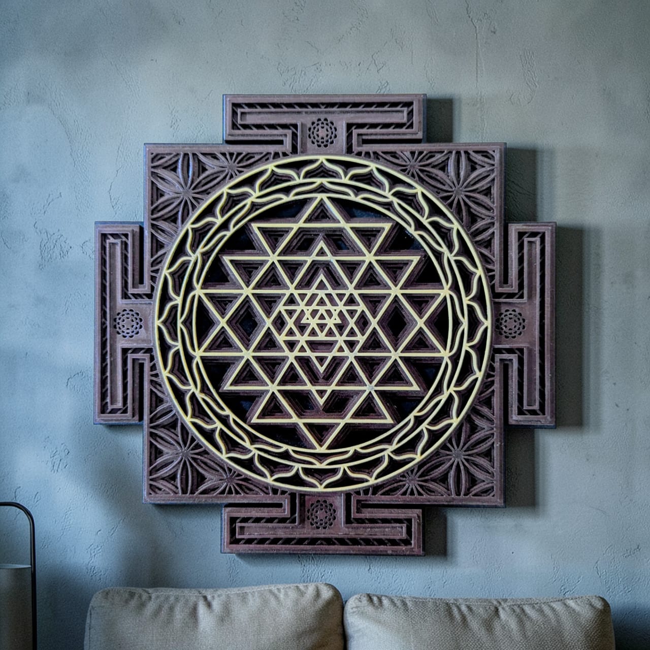 Wooden Sri Yantra Mandala Wall Decor