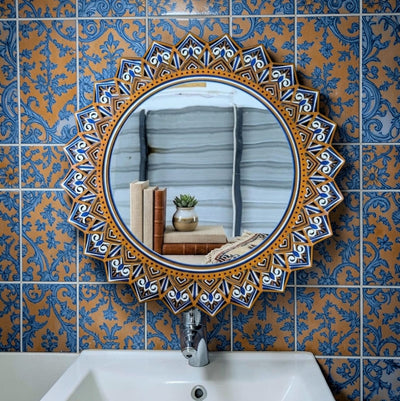Azure Mandala Mirror - Where Art Meets Reflection.