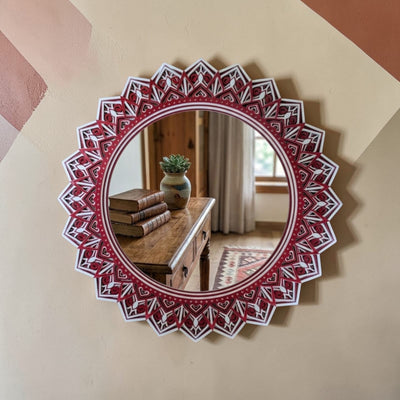Crimson Lotus Mandala Mirror Wall Art