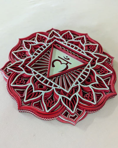 Root Chakra mandala wall art displayed in a meditation space