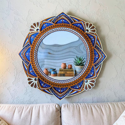 Royal Azure mandala mirror wall décor for living room or bedroom