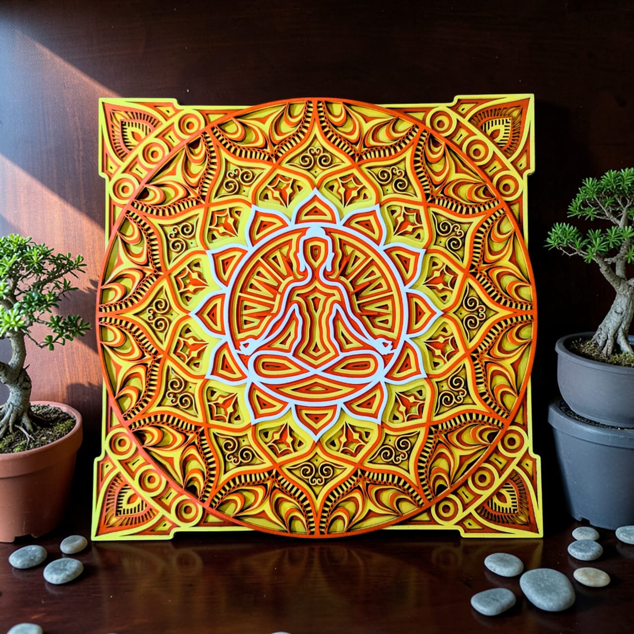 Solar Harmony meditation mandala wall art for yoga and meditation spaces
