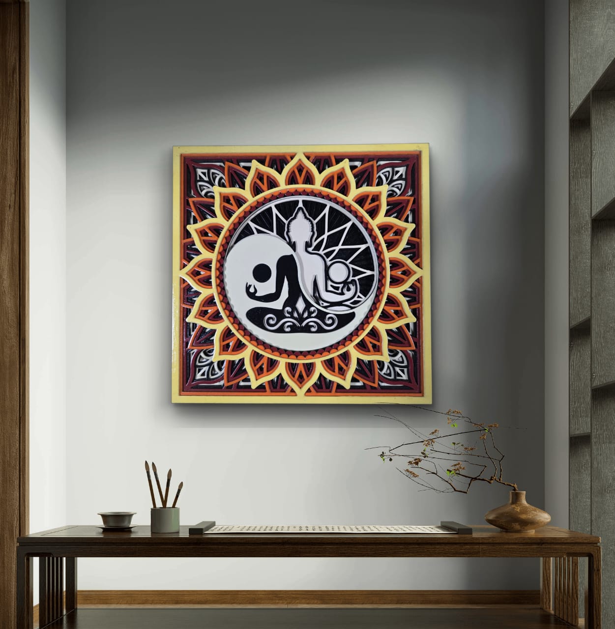 Soul Balance layered wooden spiritual wall art with intricate detailing