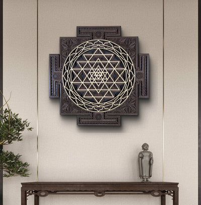 Wooden Sri Yantra Mandala Wall Decor