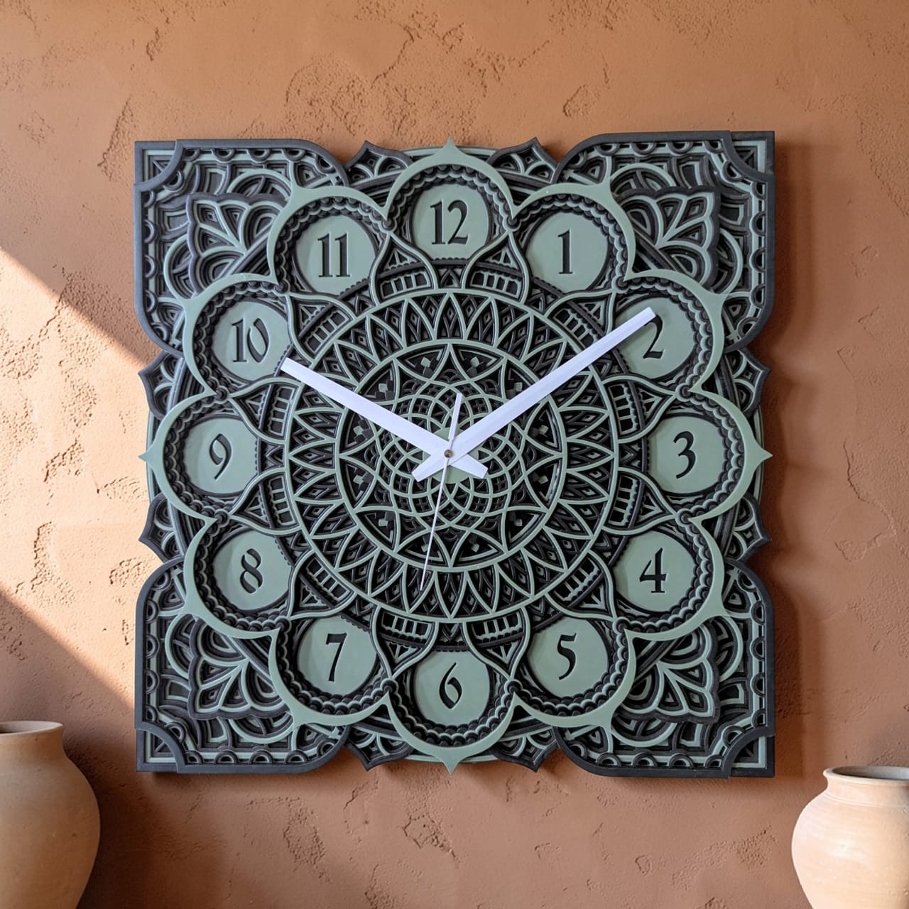 Ivory Arabesque floral wall clock with layered decorative design